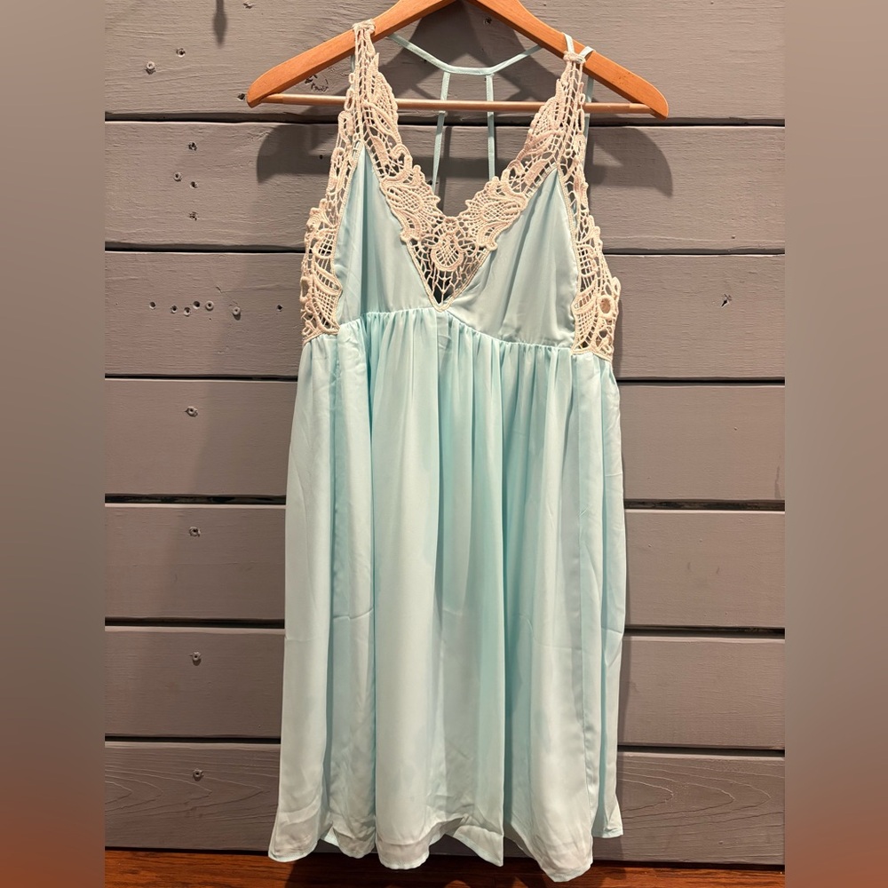 NWT Paper Crane Lace Trim Dress in Light Blue and Cream